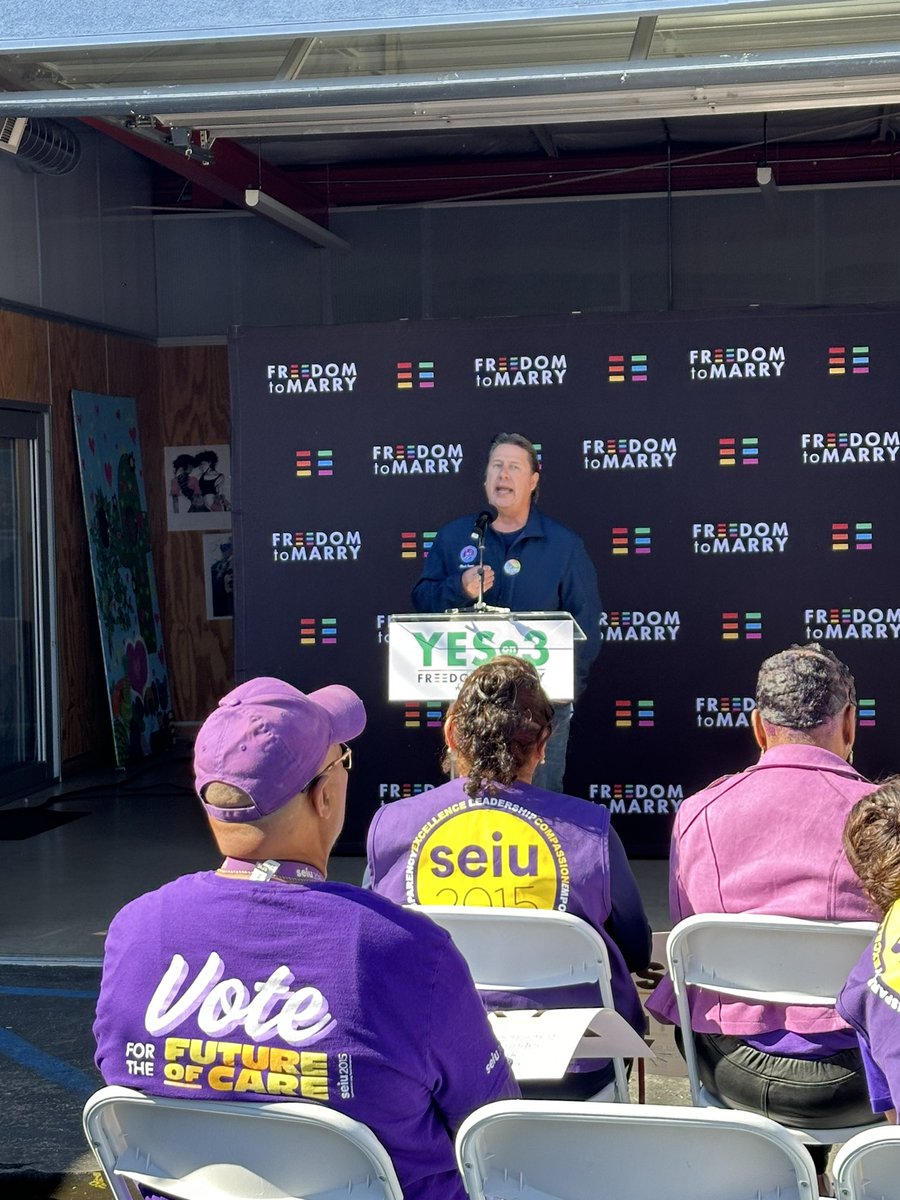 hromero121's tweet photo. @SEIU2015  members rallied and texted banked today for the freedom to marry to encourage CA to vote @YesonProp3CA with @GavinNewsom @jessetyler and @ChairMarkRamos @eqca out of the @somoslea headquarters! #yeson3 https://t.co/4olvFB9CUG