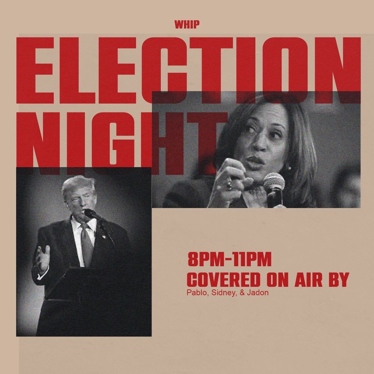 Make sure to tune in this Tuesday to hear from our hosts Jadon, Pablo, and Sidney! 

#election #Vote #ElectionNight #collegeradio #TempleU
