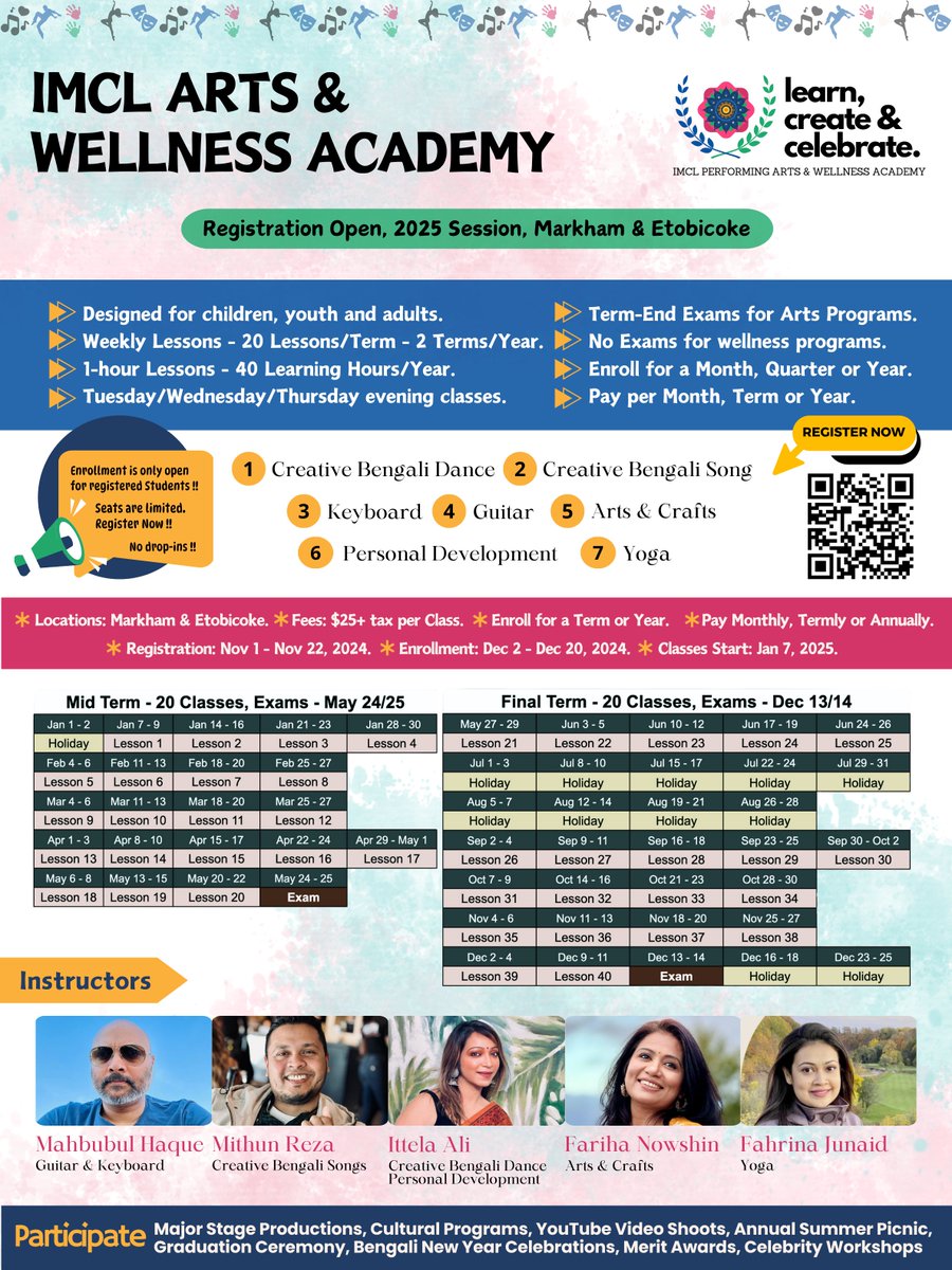 imcreativelab's tweet photo. 🎉 IMCL Arts &amp; Wellness Academy is now open! Register for programs in Dance, Song, Art, Guitar, Keyboard, Yoga &amp; Personal Development in Markham &amp; Etobicoke. 🎨🎶
📲 Scan the barcode &amp; register now—seats are limited! Join us in the journey of Art and Heart! ❤️
#IMCLAcademy https://t.co/UErLD9GNmo