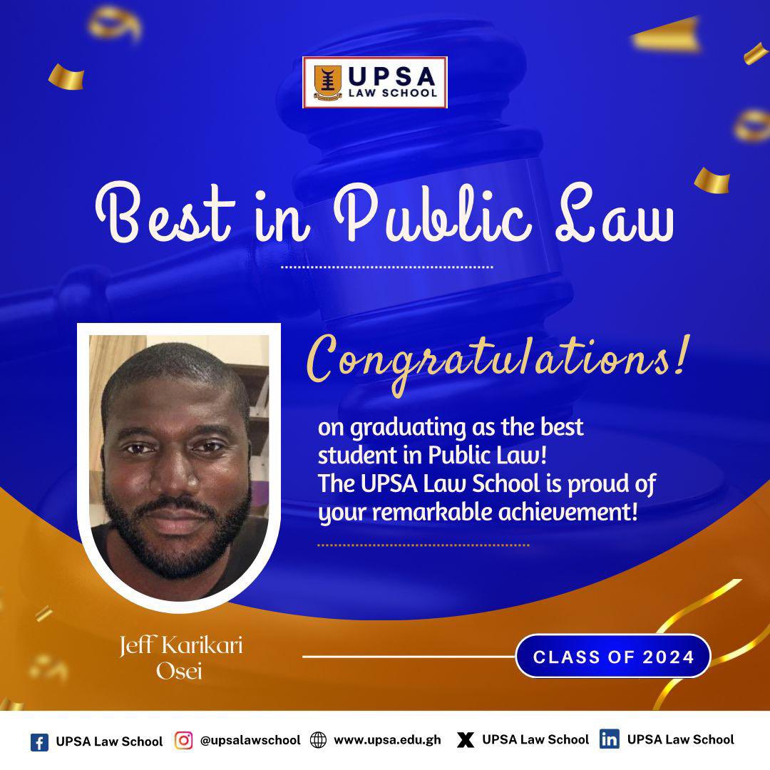 UPSALawSchool's tweet photo. Congratulations to Mr. Jeff Karikari Osei for winning the Dean’s prize for the best graduating Law student in Public Law.
We are proud of you!
#OverallBest #UPSA #UPSALawSchool #Congratulations
#UPSAGraduation https://t.co/JEd6sy9xdx