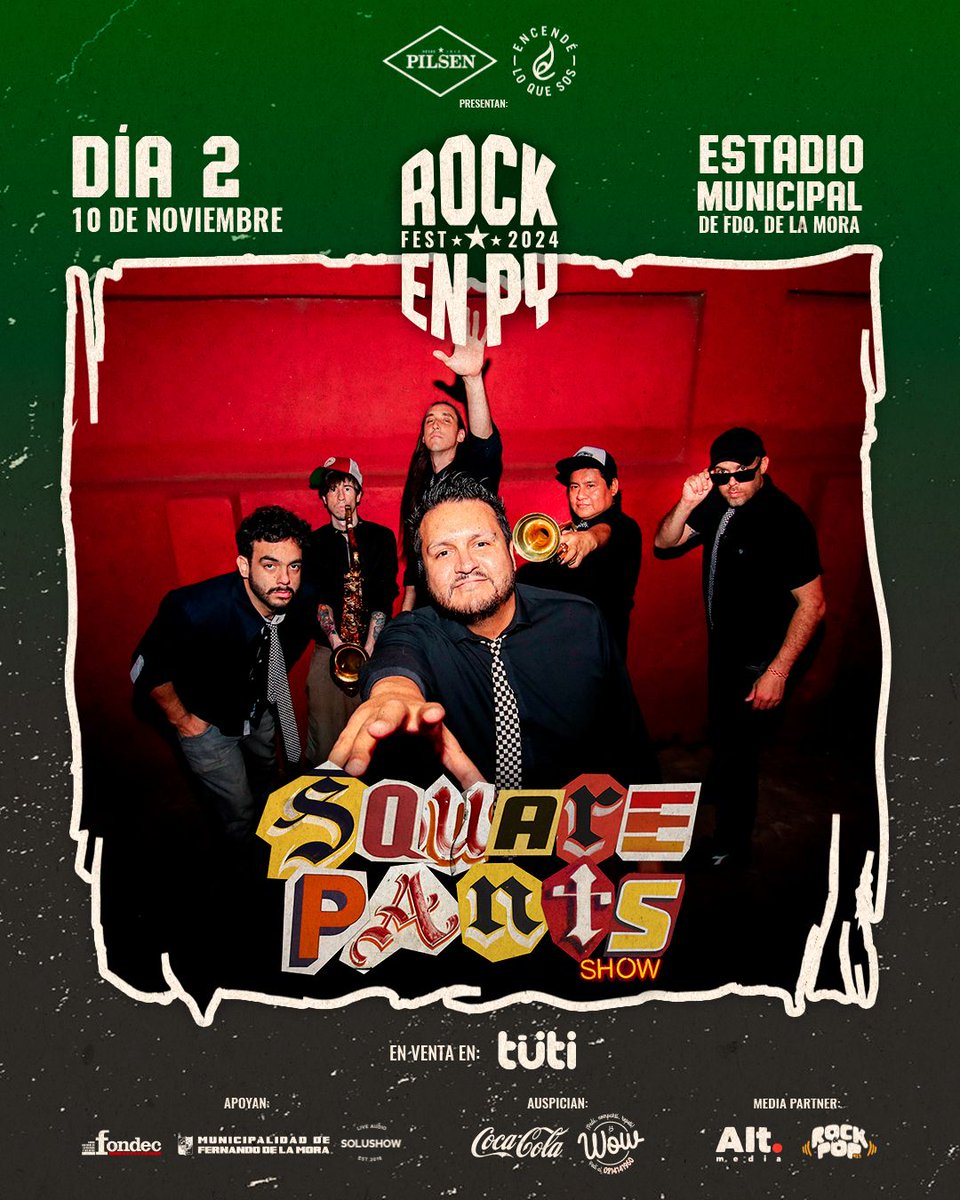 rockenpy's tweet photo. El ska punk rock se hace presente en el #Dia2 con los muchachos de @squarepantska 🤩 #RockEnPyFest
¿Nos vemos en el pogo si o no? 🤟🏻
Conseguí tus entradas a través de https://t.co/CSd3ZDJ3sw 💥 https://t.co/cXQDZUHs0H