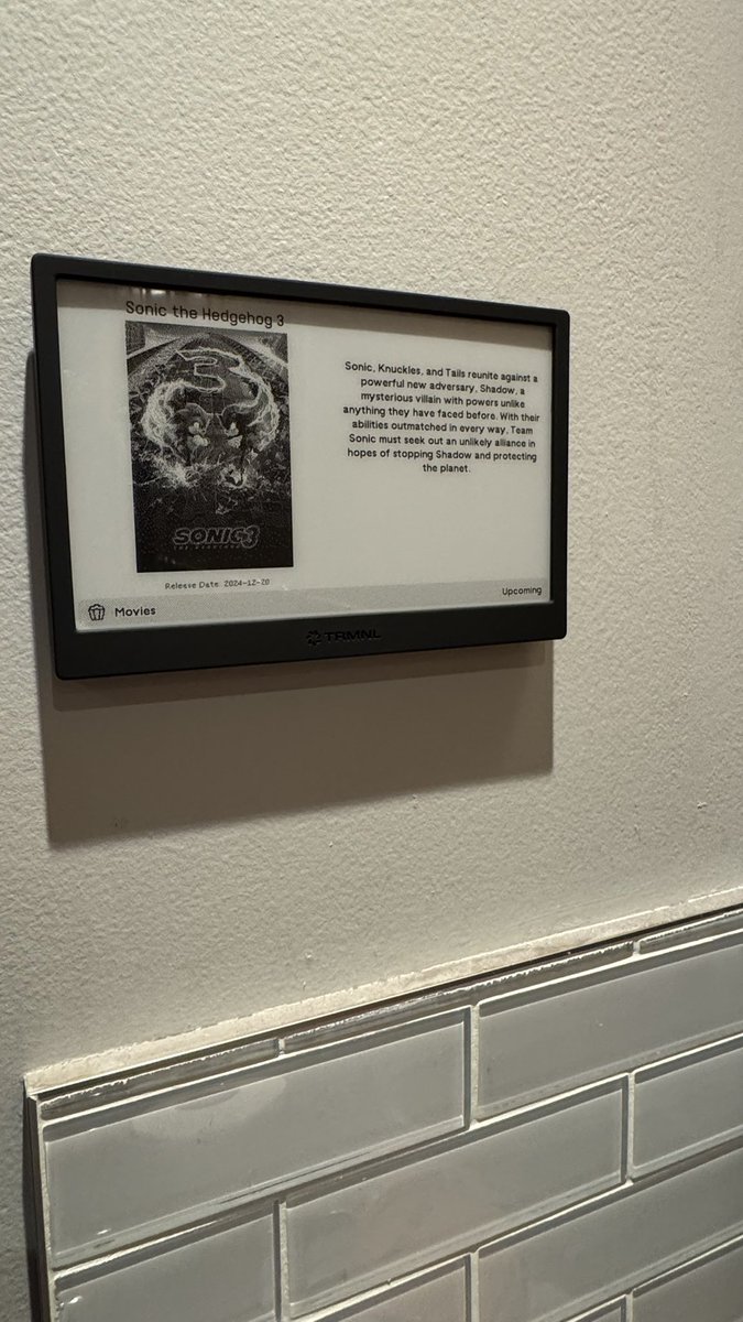 Mark_Hopper24's tweet image. Received my @useTRMNL display yesterday, super cool. It’s hanging in my kitchen cycling through my calendar, weather, GitHub stats, upcoming movies, etc.
Well done @ryanckulp and team! Awesome support helping iron out a few issues on a custom plugin I was working on too.