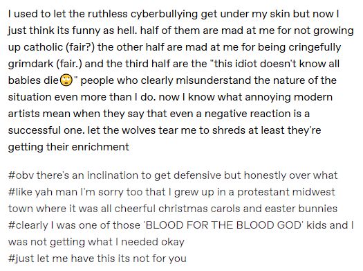 coolgoblinzone's tweet photo. i stopped and looked up this person's account thinking they might've responded to this in some way and it really put into perspective how rabid folks get about dumb tumblr posts. totally innocuous type of irksome text resulting out of typical circumstances. why bother to complain https://t.co/Bxw16f4ci1