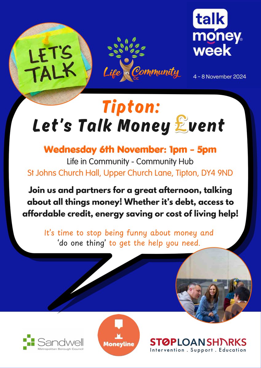 LifeInComTipton's tweet photo. #PrincesEnd #Tipton
Don't forget to join us for two community events this week on Nov 6th.
Look out for us during the Community Clean up with @sandwellcouncil & @Litterwatch1 or why not pop in for our Let's Talk Money Event!
For info sign up today on https://t.co/iboNlqjcj4 https://t.co/EGSCVcTQNn