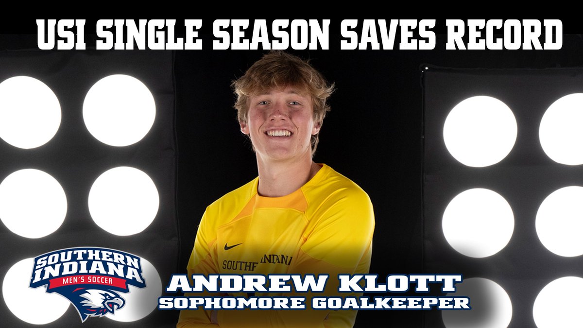 USI Men's Soccer  GK Andrew Klott has set the Eagles' single-season record with his third save of the game and had 107 saves on the season. #GoUSIEagles #OVCit #ScreaglePride