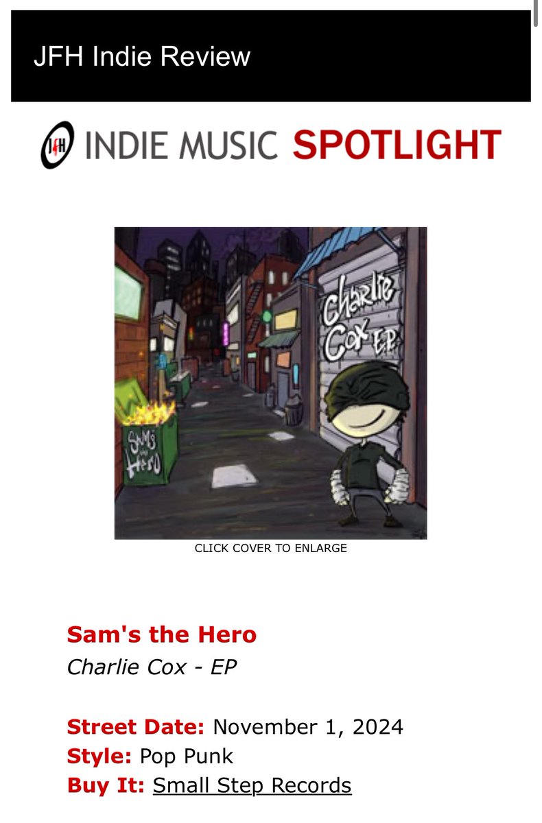SmallStepRecs's tweet photo. MUSIC REVIEW:
See what @jfreakhideout had to say about the our latest release, “Charlie Cox” EP by @samsthehero

🙏Thanks to Scott and the JFH team for taking the time to listen to our releases! 🤍🎧

https://t.co/QUm4Vv6u9s https://t.co/M3xuVKhasS