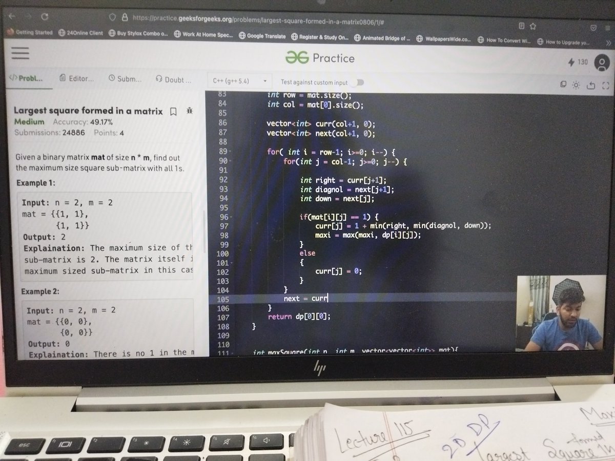 dinesh_2047's tweet photo. 📈 DSA Update! 📈

Finished Lectures 115 &amp; 116 in Love Babbar DSA series:

1️⃣ Largest Square Matrix
2️⃣ Min Score Triangulation (LeetCode #1039)

Excited to keep learning! 💪

#DSA #DynamicProgramming #CodingJourney #LoveBabbarDSA #LeetCode #ProblemSolving #CSE #LearningIsGrowing https://t.co/EfQvGSL0s5
