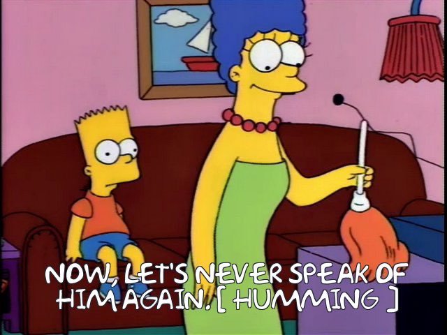 lukeisamazing's tweet photo. I think my favorite example of this is Marge trying and failing to comfort Bart before inadvertently going off on an amazing tangent about Bart’s otherwise unmentioned uncle, Arthur, who got into a shootout with the feds, killing dozens before being gunned down https://t.co/2l4xjdCGJI