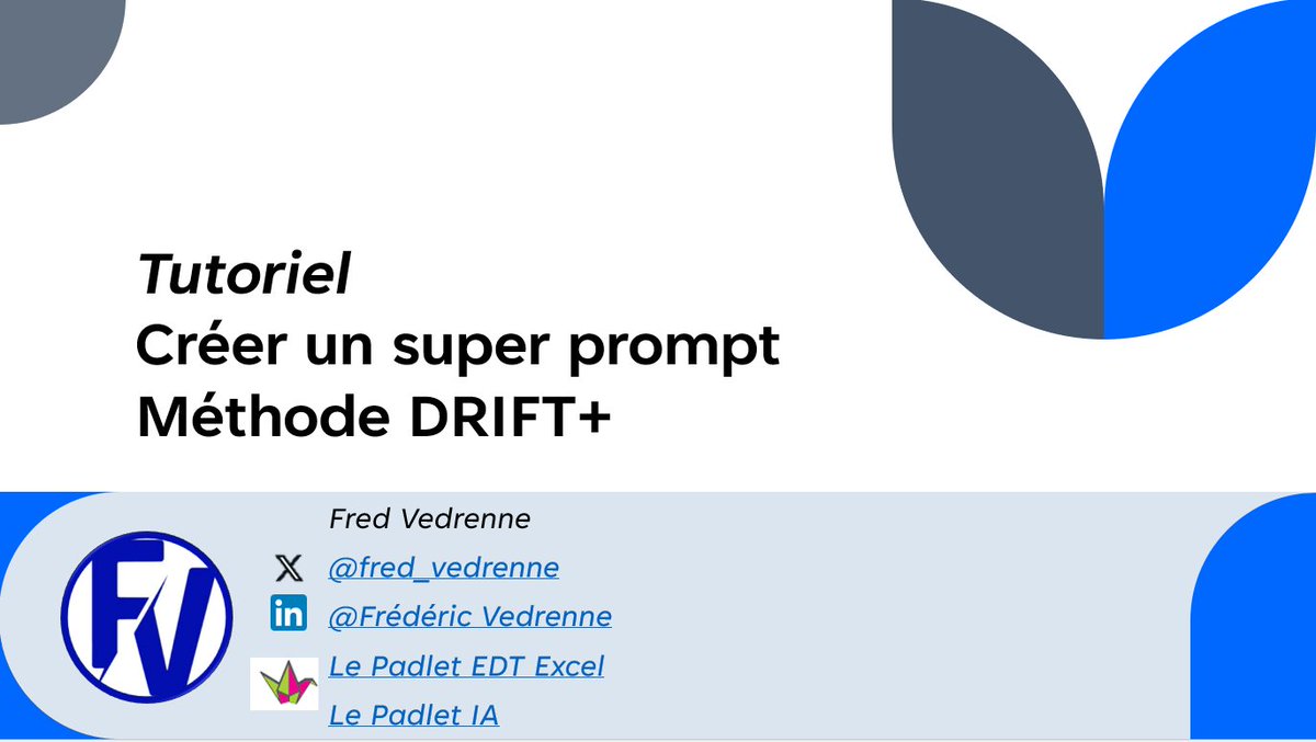 fred_vedrenne's tweet image. #PartagePerdir Un nouveau tutoriel sur la méthode DRIFT+ pour ne plus déraper en créant un super prompt pour faire travailler votre IA préférée 😇 dispo sur le Padlet IA padlet.com/frederic_vedre…. Grosse pensée à celles et ceux qui vont lire le tuto en entier 😅