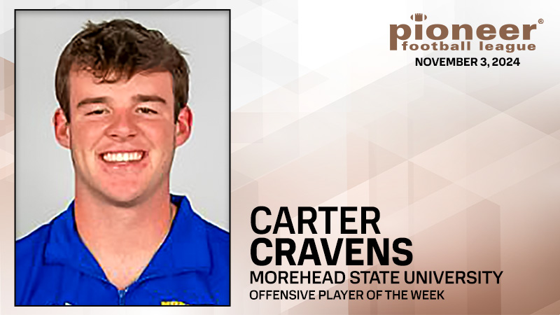 Pioneer Football League Offensive Player of the Week! 

<a href="/MSUEaglesFB/">Morehead State Football</a> quarterback Carter Cravens was responsible for all three TDs in a win against St. Thomas that kept the Eagles' in the hunt for the PFL title.