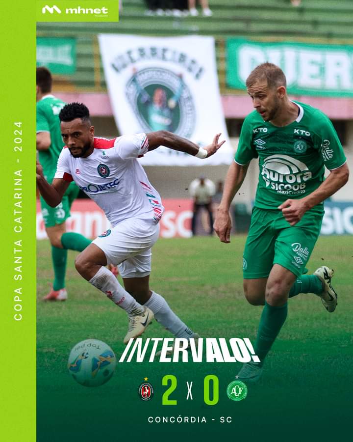 PolidoroJunior's tweet photo. Intervalo -  Em Concórdia

Concórdia 2 x 0 Chapecoense 

Galo do Oeste vai carimbando a vaga para a final contra o Marcílio Dias. 

Chape terá o segundo tempo para reagir no jogo. 

#CopaSC2024 https://t.co/gUZ5Zf3lH5