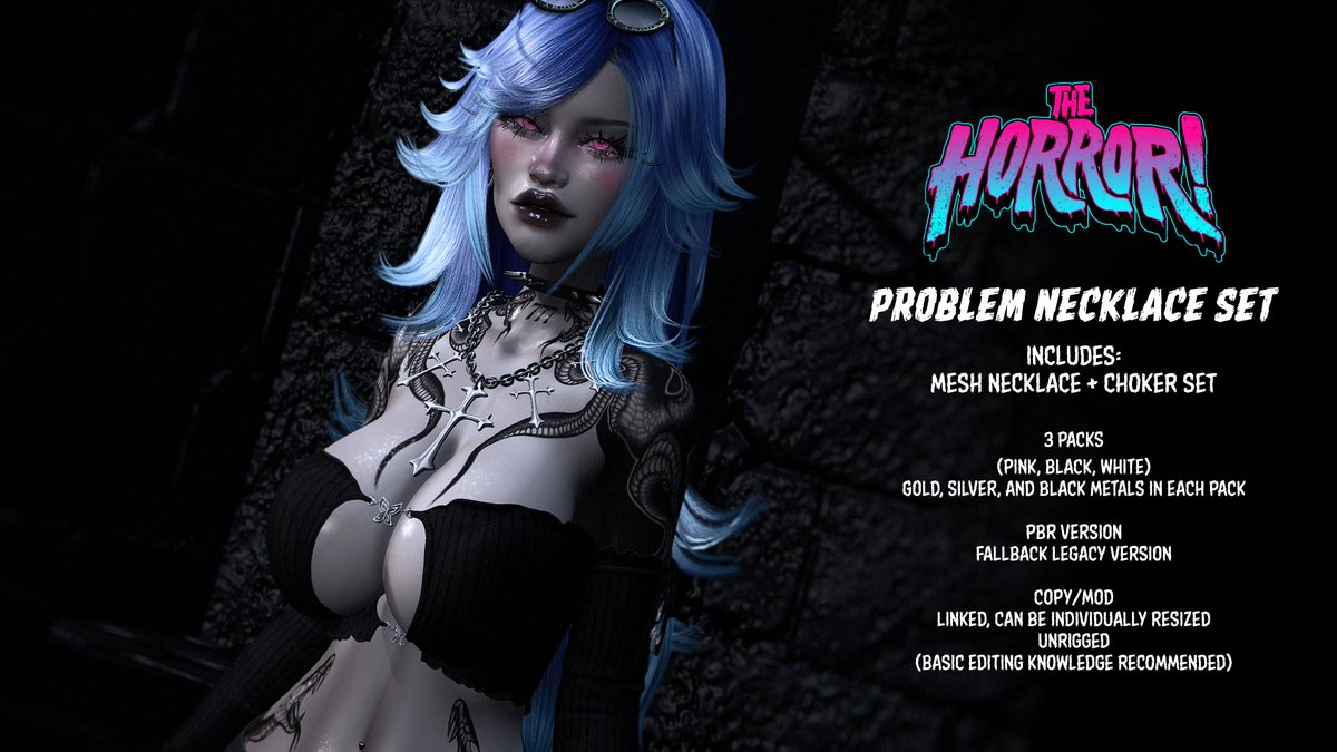 TheHorrorCore's tweet photo. hi bbs! it's Anthem timeeeee. for this round I have made this lovely choker/necklace set. it comes in 3 choker colors with 3 metals each! it also includes a pbr and legacy texture version c: its copy/ mod for your convenience. i hope u like it!<33 https://t.co/KMtZ0eodMb