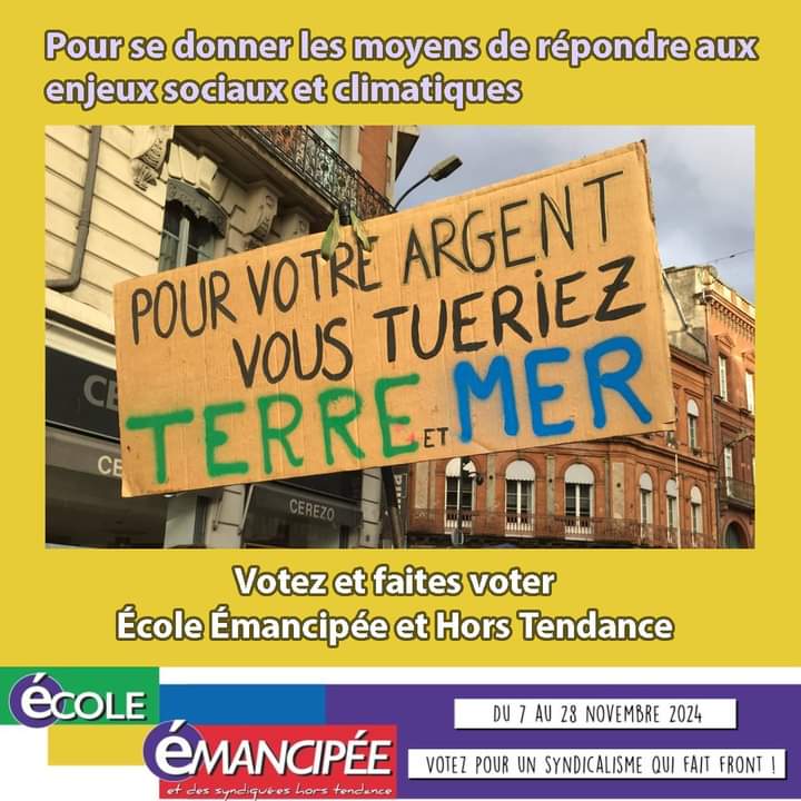 MinaElAzzouzi's tweet photo. ⏱️🗳️Vote interne FSU J-4: pourquoi voter et faire voter École Émancipée et Hors Tendance ? 👉 Pour se donner les moyens de répondre aux enjeux sociaux et climatiques ✊🌏
https://t.co/niKicaTha7
 #VoteInterneFsu #EcoleEmancipeeEtDesSyndiqueesHorsTendance
 #TransformationSociale https://t.co/5bUw0jO3ki