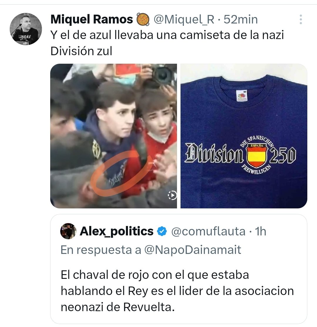 Ecco_Huerto's tweet photo. Este del chandal  rojo es el del palazo a Pedro @sanchezcastejon  No es valenciano, ni voluntario ha ido desde Madrid con todxs sus compinches neonazis que llevaban preparado un atentado contra el presidente del gobierno.  Es Adrian Campos del grupo neonazi revuelta. Un mierda. https://t.co/QIKxWJ1Ipr