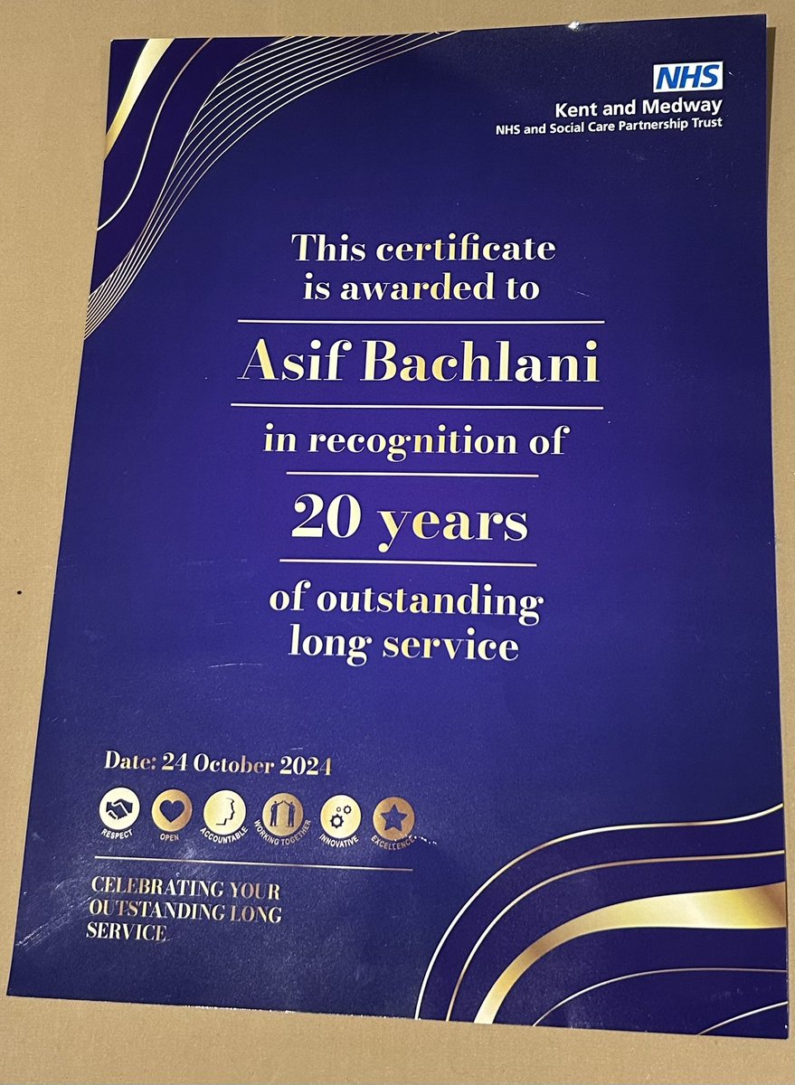 Asifmbachlani's tweet photo. Grateful2 @kmptnhs for long service awards for 20yrs (18+2) of service
with the nhs!
It’s been an honour working in the nhs➡️18 years as a clinician & 2yrs as an aNED #nelft #swlstg #kmpt @drmfirdosi @mohanbhat101 @DrShahidLatif @Sky_N_Air @wmakala @adave_NHS @Rebel_no_cause_ https://t.co/1LktfQd9AX