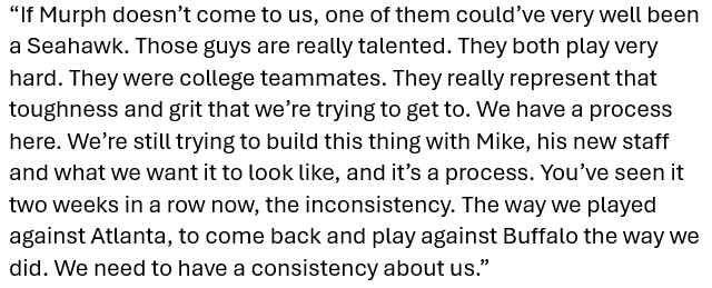 BradyHenderson's tweet photo. The Rams drafted OLB Jared Verse 19th overall, three spots after the Seahawks took DT Byron Murphy. LA took Verse's FSU teammate, DT Braden Fiske, in Round 2. 

“If Murph doesn’t come to us, one of them could’ve very well been a Seahawk," GM John Schneider told @RaibleKIRO7. https://t.co/cd0rxNDrE9