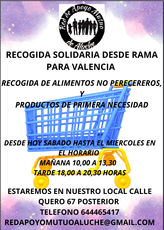 Agradecer a todas/os las vecinas/os que nos han traído material para los damnificados de Valencia. Recordad que hasta el miércoles seguimos recibiendo vuestras donaciones.
