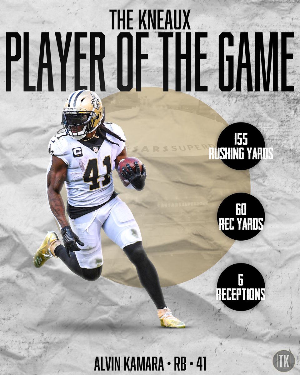 beinthekneaux's tweet photo. #Saints vs Panthers The Kneaux Player of the Game: Alvin Kamara. Not many options today but AK showed up and showed out. Over 200 all purpose yards and the light at the end of the dark dark tunnel for this team. #NFL #WhoDat #WhoDatNation https://t.co/V4lBlt2NSD