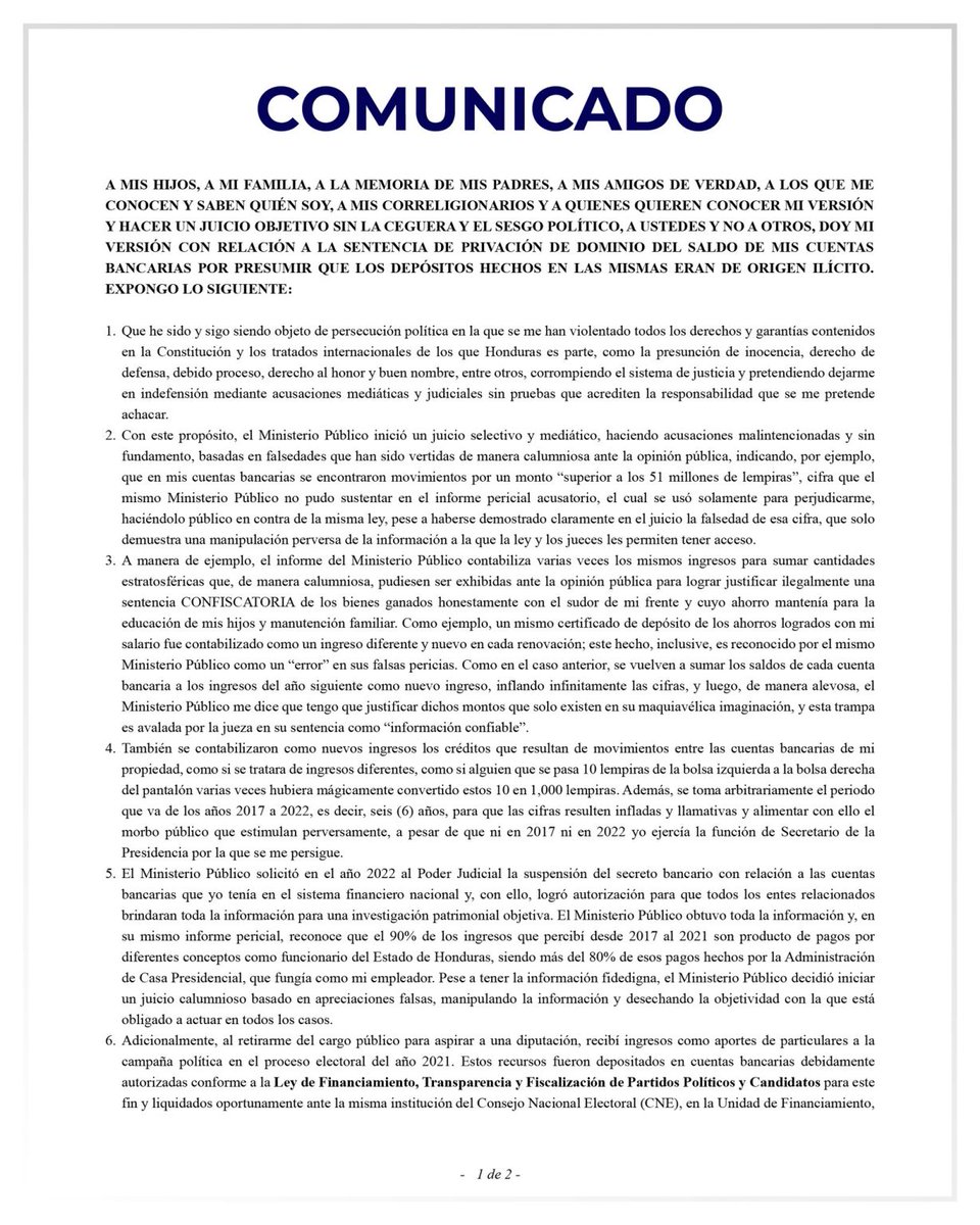 sinfiltrohns's tweet photo. #sinfiltrohn | Ebal Díaz denuncia persecución política y apelará privación definitiva de cuentas bancarias.
#denucia #Honduras #ebaldiaz https://t.co/9J4whQqwNp
