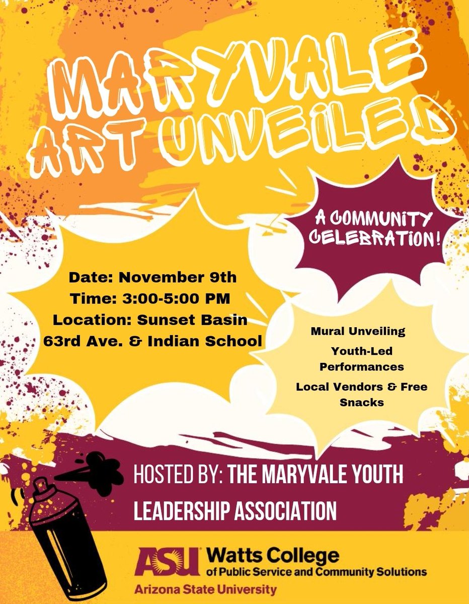SuperMomsBW's tweet photo. El grupo, Youth Leadership Association de  @ASU_DSCS  los invita  a una celebración  Comunitaria! 
Salven  la Fecha!
Sábado: Nov-09- 24
Hora: 3:00pm a 5:00pm
Lugar: Susent Basin.
Ave N 63 rd Ave &amp; W Indian School  Rd, más información  en el volante!  ✨️🫶✨️ https://t.co/059fDQZOfa