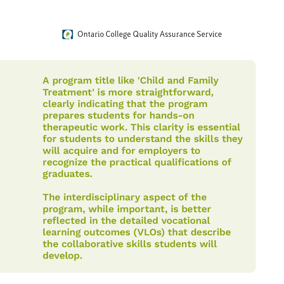 ocqas's tweet photo. Clear, straightforward program titles help students and employers understand the skills and qualifications offered. Aim for titles that reflect practical outcomes to set up students for success.

#OCQAS #QualityAssurance #OntarioColleges #Ontario #education #collaboration https://t.co/8MT8leLWZG