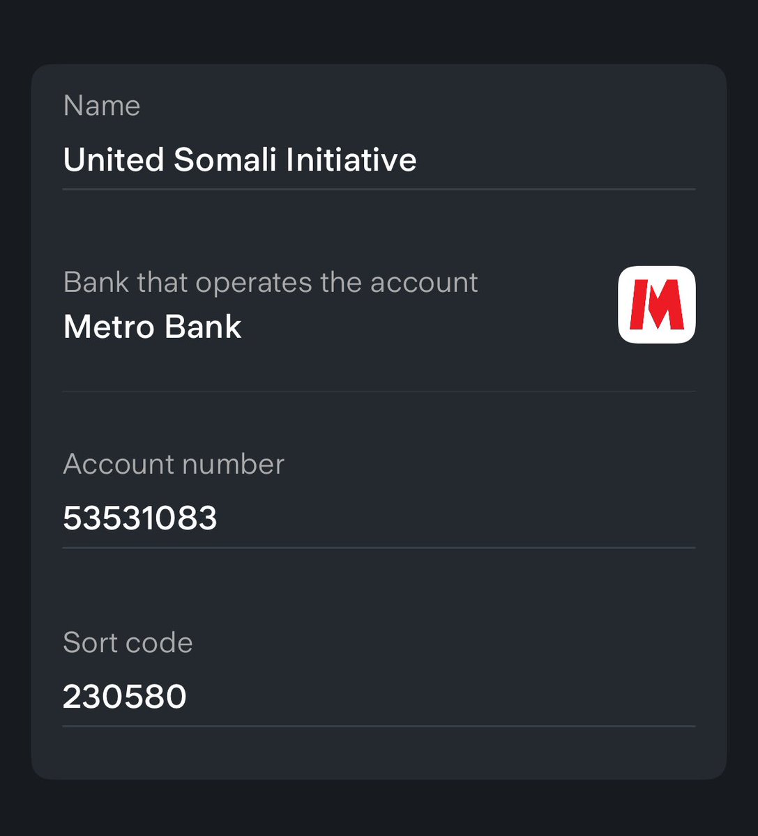 abzyusf's tweet photo. @MetroBank_Help ,you are allowing organisations that fund militias and people involved in  terrorism to solicit and ask for funds whilst using your services. 
This organisation has just deleted a post today claiming to build a hospital but in reality arming militias. https://t.co/cKUG8M5ijT