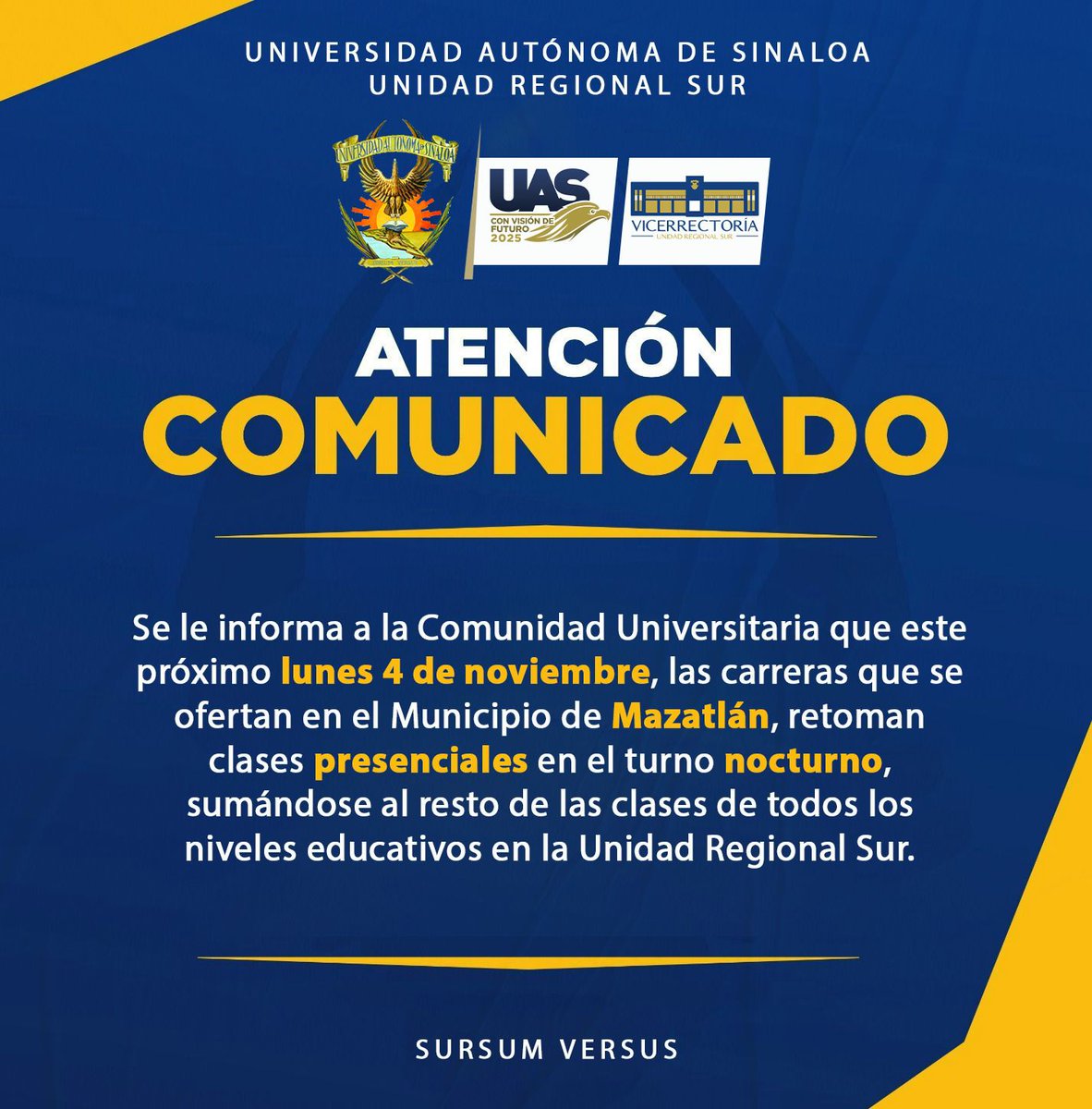 Regreso Presencial Nocturno

Favor de socializar el retorno a clases presenciales en el nocturno (salida máxima 21:30 Hrs.), turno matutino y verpertino, con jornada habitual.

Esperamos que la calma siga y que todo transcurra sin sucesos violentos ¡muchas gracias! por compartir.