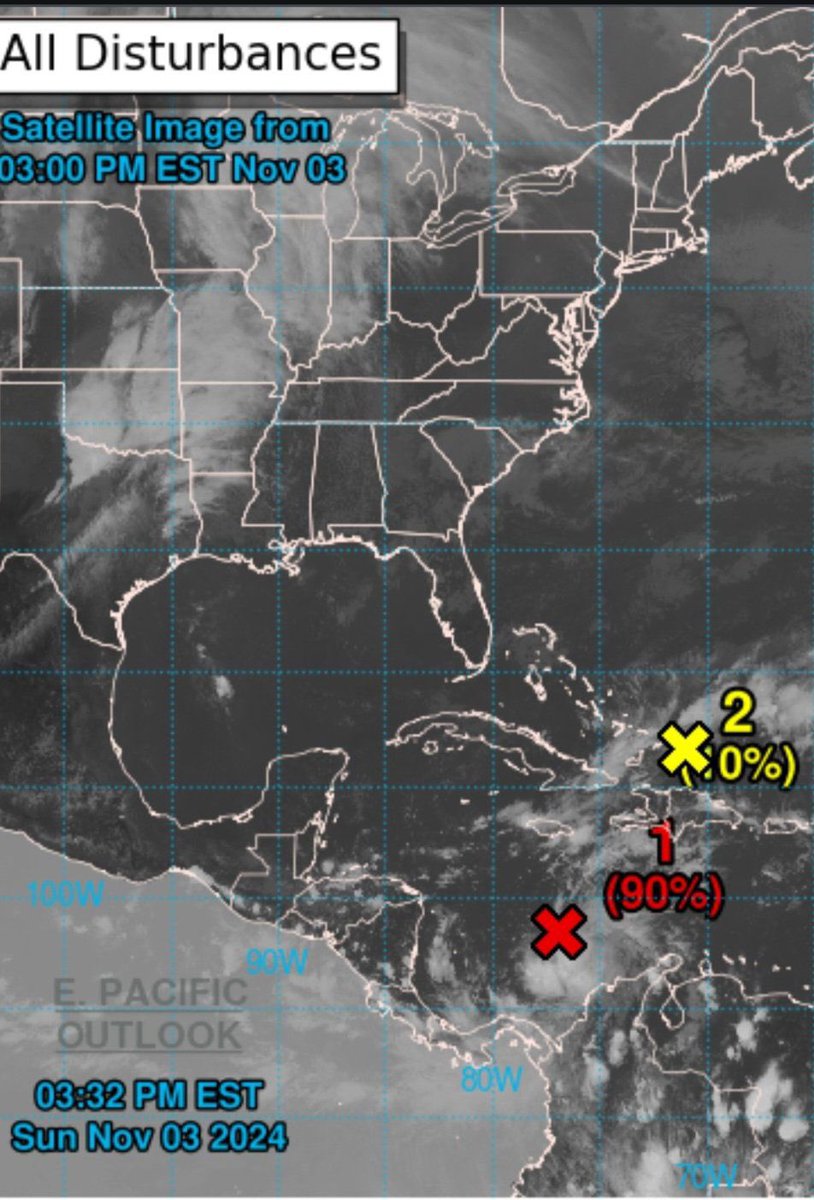 ¡Aviso! ⚠️ Se ha formado el potencial ciclón tropical 🌀Dieciocho en el Mar Caribe. Su centro se localiza a 555 km al sur de Kingston, Jamaica y a 1,300 km al este-sureste Puerto Costa Maya, Quintana Roo. Presenta vientos máximos sostenidos de 55 km/h, rachas de 75 km/h y