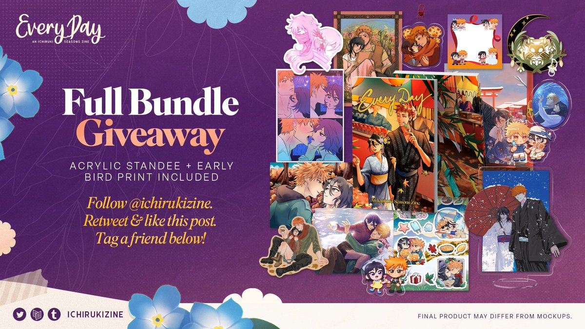 🌸 FULL BUNDLE GIVEAWAY 🌻
🗓️ Nov 3 - Nov 10
Acrylic Standee + Early Bird Print Included!

To thank everyone for the support, we'll be running a giveaway! 🥰

- Follow <a href="/ichirukizine/">IchiRuki Zine Vol 2 💜 🧡 Complete</a> 
- Retweet &amp; Like this post
- Only 1 winner
- Tag a friend below!

#IchiRuki #イチルキ 🧡💜