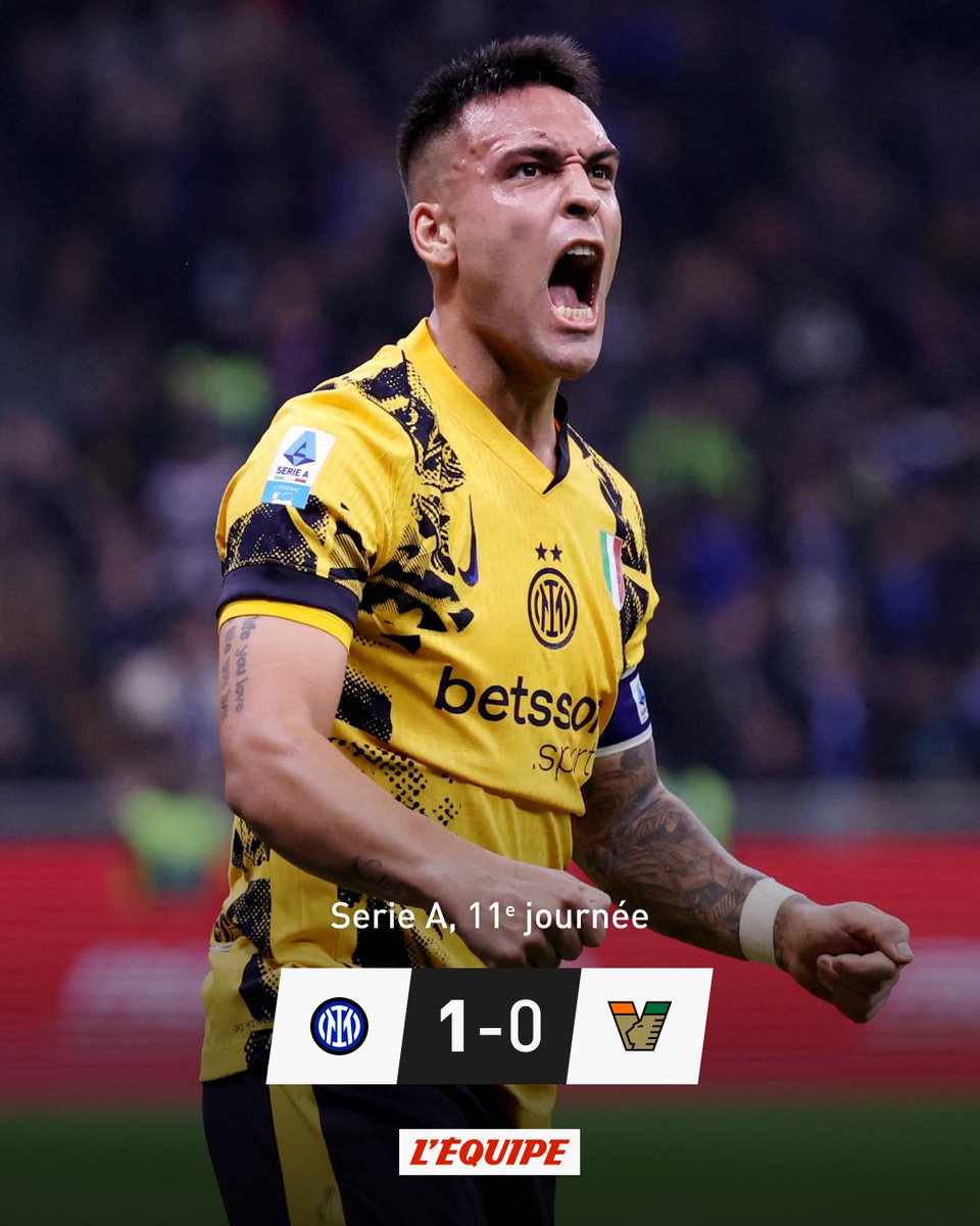 lequipe's tweet photo. Malgré une égalisation refusée en fin de match, l'Inter s'impose et revient à un point de Naples, leader de Serie A.

https://t.co/sl8gm9rUFW

#INTVEN https://t.co/Wg7gJqU5xC
