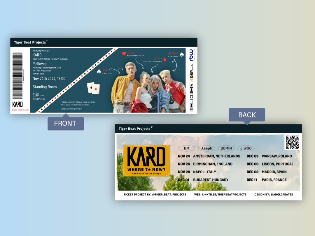 tigerbeatpro's tweet photo. Hey hidden kard♠️
We have some great news☺️ we prepared a little project for the amsterdam concert! We designed memory tickets ☺️ what do you guys think? https://t.co/5kDuI6NiB4