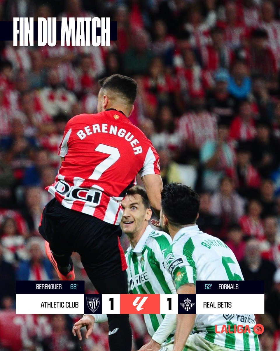 Pas de vainqueur entre l'<a href="/AthleticClub/">Athletic Club</a> et le <a href="/RealBetis/">Real Betis Balompié 🌴💚</a> !⚽➖⚽

#AthleticRealBetis 1-1
#LALIGAEASPORTS