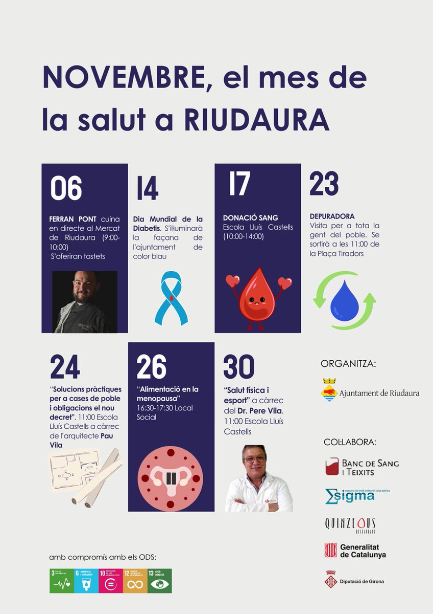 A Riudaura, dediquem el novembre a la salut , un moment per posar la cura del nostre benestar al centre del dia a dia. La programació inclou activitats i tallers per promoure hàbits saludables, cuidar el cos, i gaudir d'un estil de vida que ens faci sentir millor.