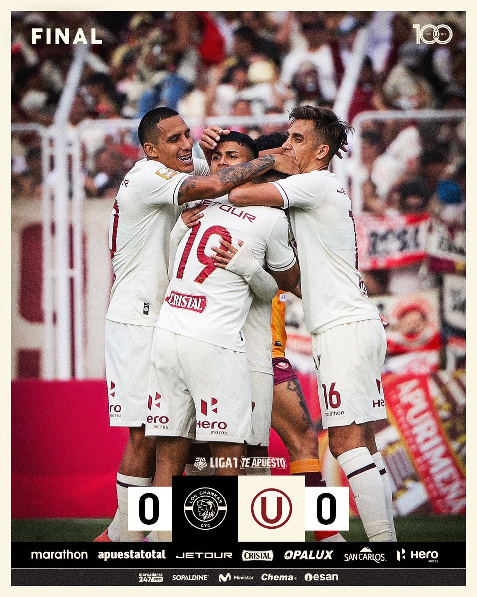Universitario's tweet image. ⏱️ | 𝗙𝗜𝗡𝗔𝗟 𝗗𝗘𝗟 𝗣𝗔𝗥𝗧𝗜𝗗𝗢

🏆 𝗬 𝗬𝗔 𝗟𝗢 𝗩𝗘, 𝗬 𝗬𝗔 𝗟𝗢 𝗩𝗘...

... 𝗦𝗢𝗠𝗢𝗦 𝗖𝗔𝗠𝗣𝗘𝗢𝗡𝗘𝗦 𝗢𝗧𝗥𝗔 𝗩𝗘𝗭 🏆

⚽ Los Chankas CYC 0-0 Universitario

#Bicamp100nes
#Los100DelÚnicoGrande