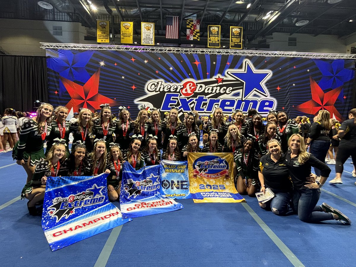 Patuxent Cheer competed at CDE’s Spirit of Fall Game Day Division and won 1st place, Grand Champion and received two paid bids to future competitions.