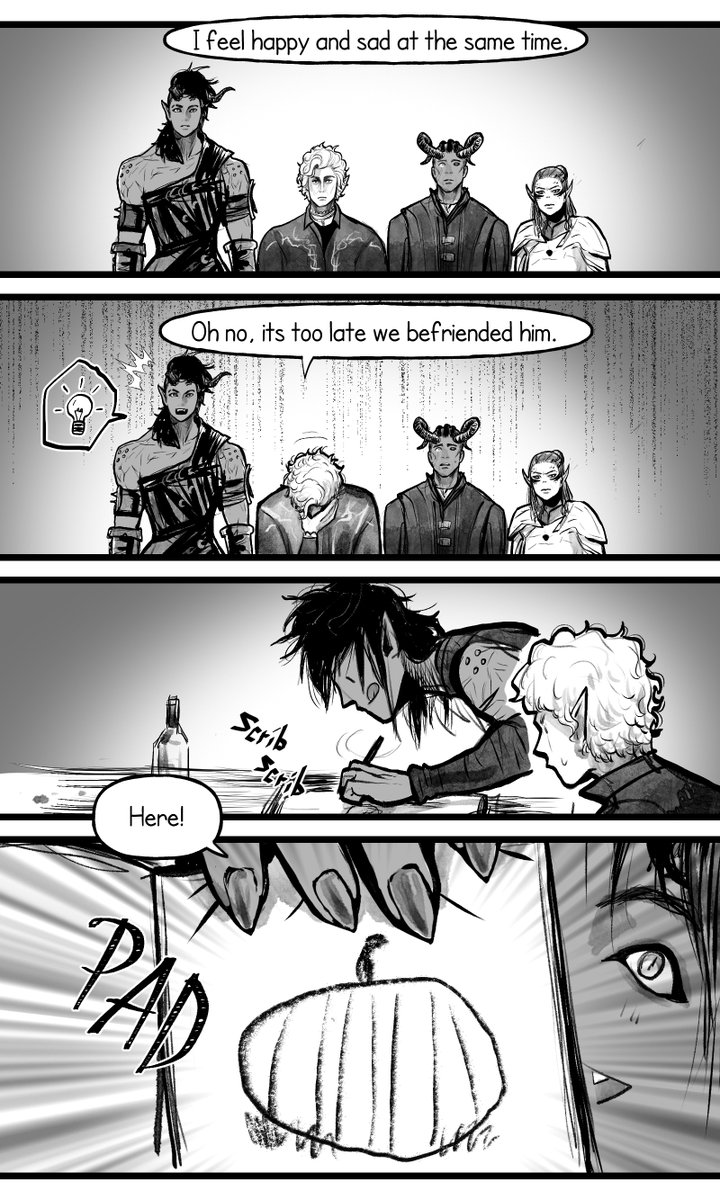 WellenKatze's tweet photo. 1/2 I love pumpkin - bg3 comic [spoiler!]
Fancomic about the Baldur's Gate D&amp;D show at MCMLondon2024 (Baldur's Gate | What We Do in The Shadow-Cursed Lands) The zombie story was so adorable I had to do it https://t.co/TuEm1cuq00