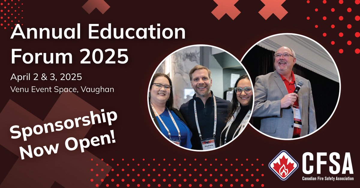Sponsorship is a great opportunity to promote your product and/or your company at our Annual Education Forum on April 2nd and 3rd 2025. Visit our website to become a sponsor at canadianfiresafety.com/events/annual-….