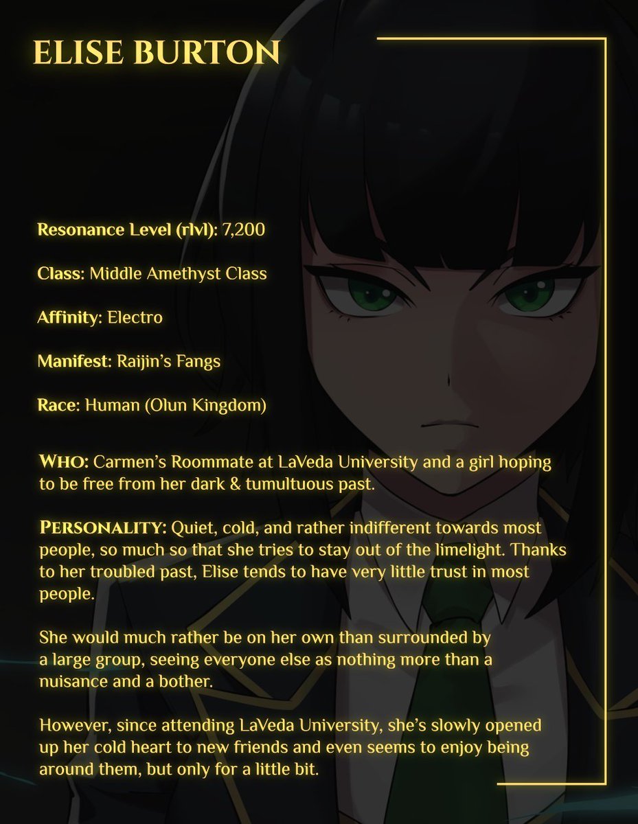 Meet Elise Burton, one of the main characters of Manifest War! Follow the link to read more about her and the electrified powers she wields.

royalroad.com/fiction/74347/…

Art by. <a href="/yirienkaki/">Yirienkaki | COMMS OPEN</a>