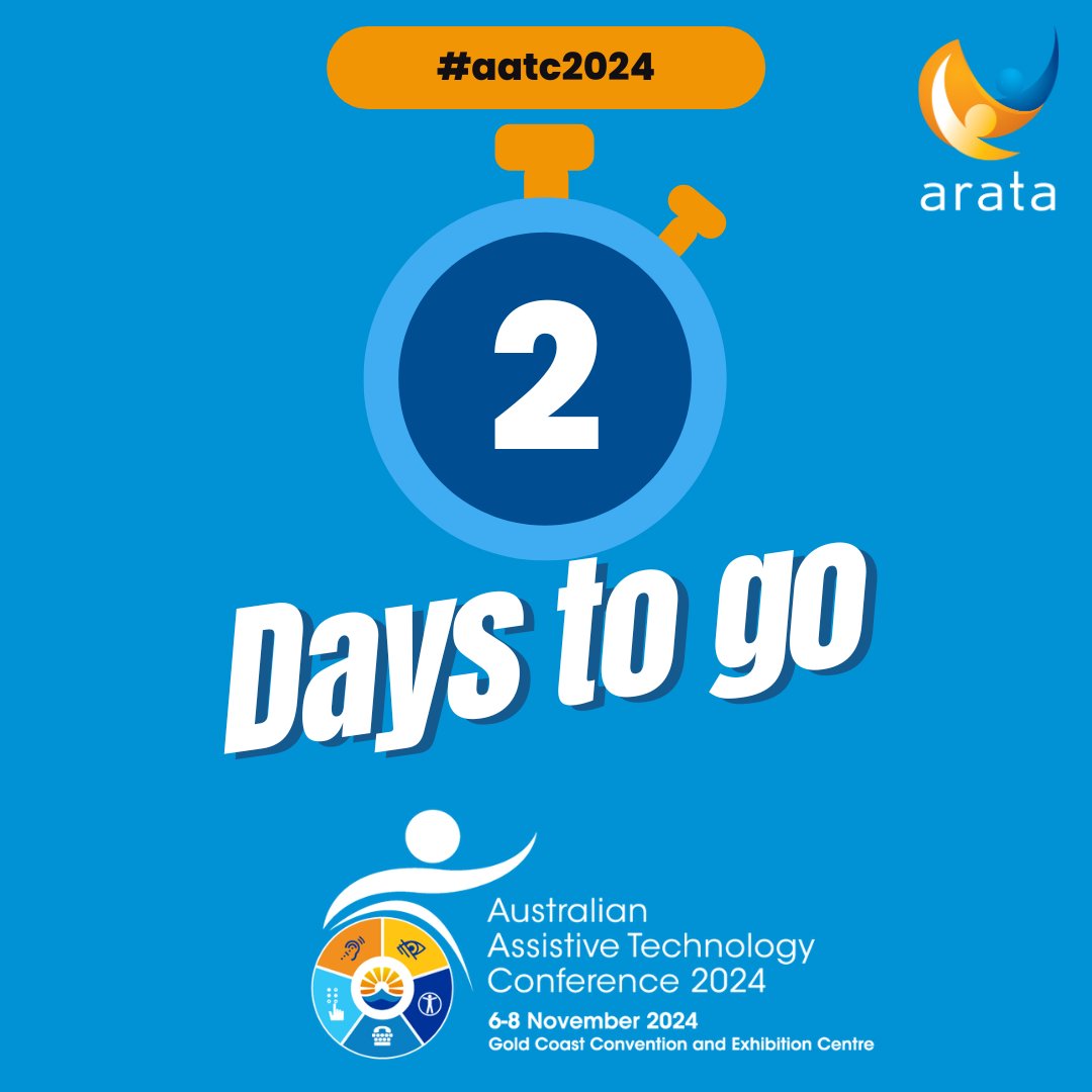 2 Days to Go: ⏳ Just 2 days left! aatc2024.com AATC 2024 is your opportunity to meet suppliers, engage with peers, and gain insights into designing for user needs. Don’t miss out!  #aatc2024 #gccec #ARATAaus #assistivetechnology #RESNAorg #GAATO_ORG #AAATE_net