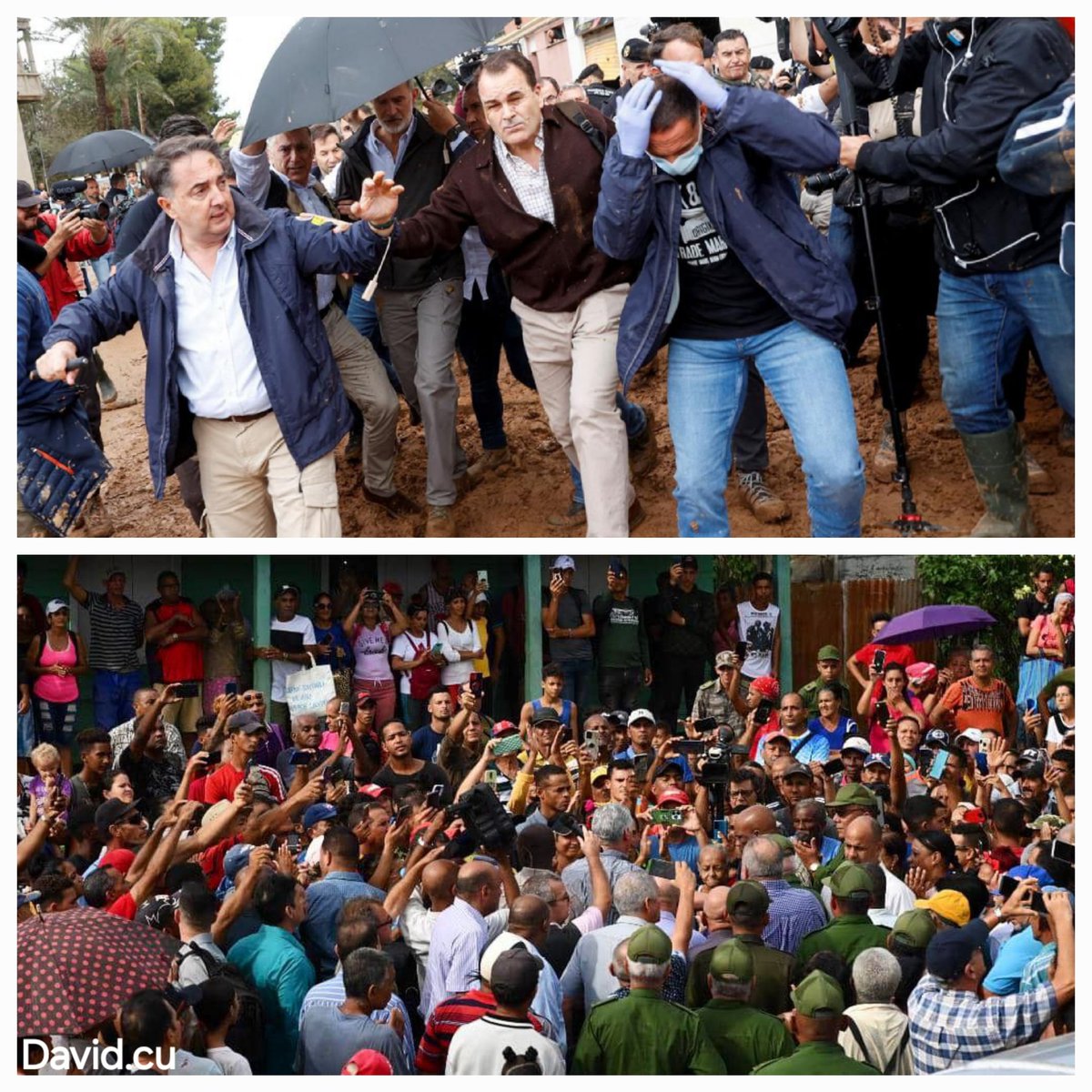 Los pueblos son sabios y mucho más en medio de situaciones difíciles, al jefe de estado en España lo reciben con fango, al jefe de estado en Cuba lo reciben con esperanza...