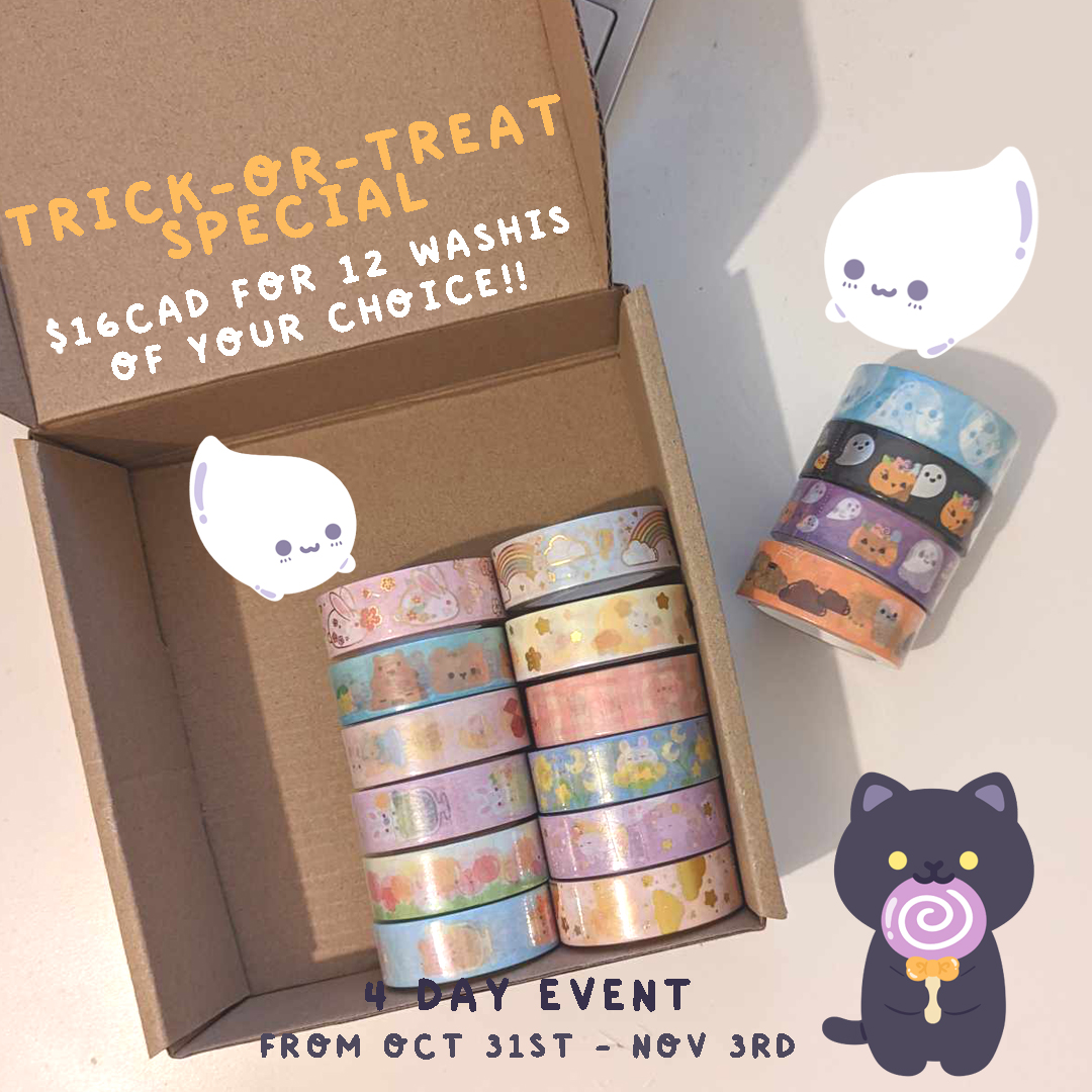 HappyHelloArt's tweet photo. Reminderrrrr! Trick-or-Treat special ends tonight at 11:59PM EST! Go get yourselves some cute washi tapes!! https://t.co/1DXz3HrdSN