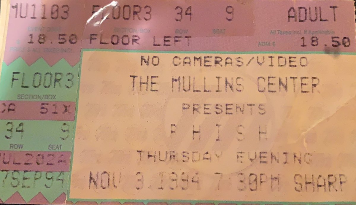 30yrs since #phish 11/3/94 Mullins Center, University of Massachusetts Amherst - their 2nd sold out show of the year at this 9,500cap arena that's seen 6 shows to-date (’94-2010).  Set I had a unique/hot Wilson > Peaches > Glide > Melt sequence.