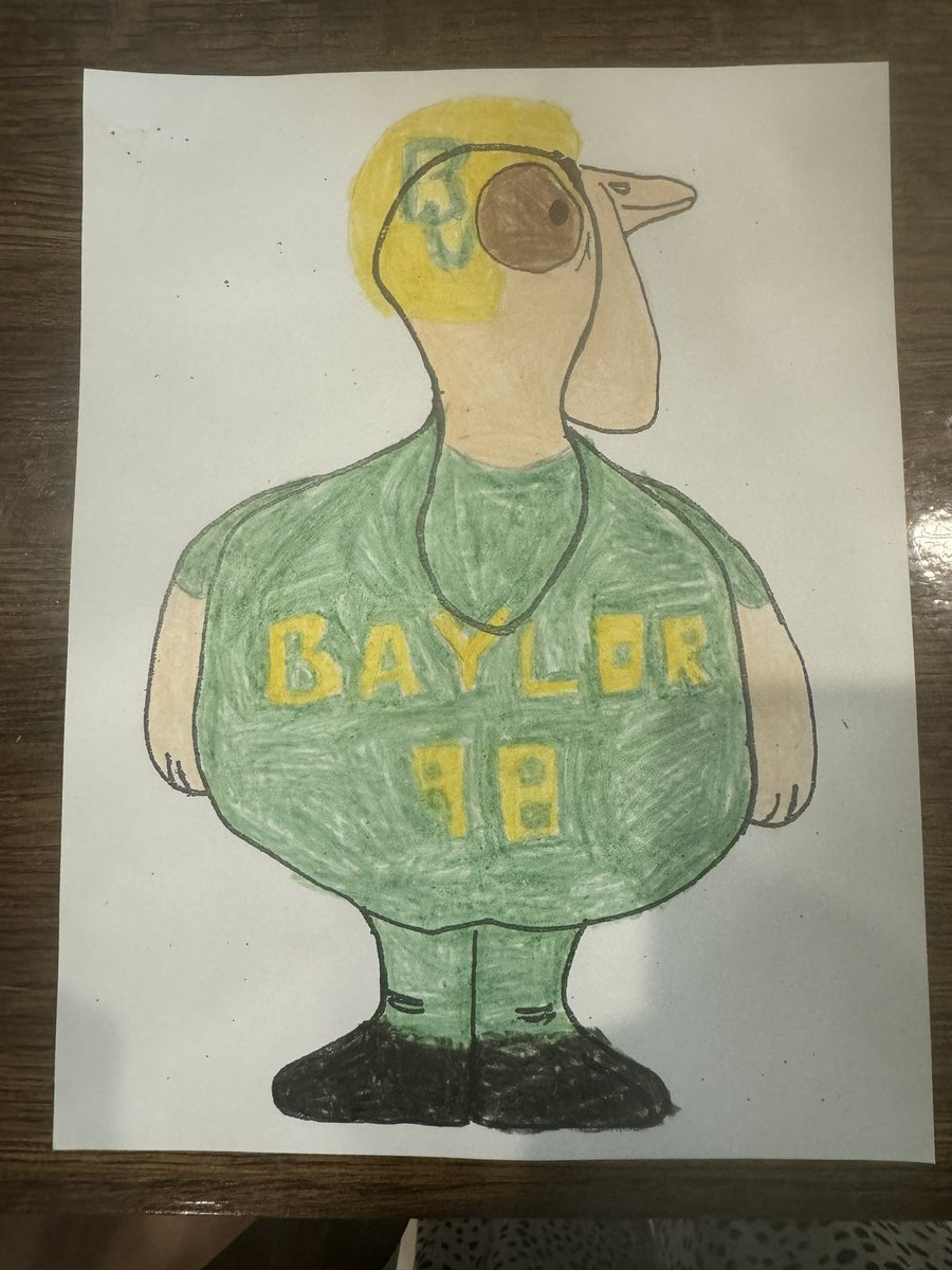 My daughter had to color a turkey for school. She wanted to make him a Baylor football player. I asked her which one and she said “the one who kicked the ball and made us win the game!” Then she asked if I would show it to Isaiah. <a href="/zaya_hankins/">Isaiah Hankins</a> <a href="/BUFootball/">Baylor Football</a>