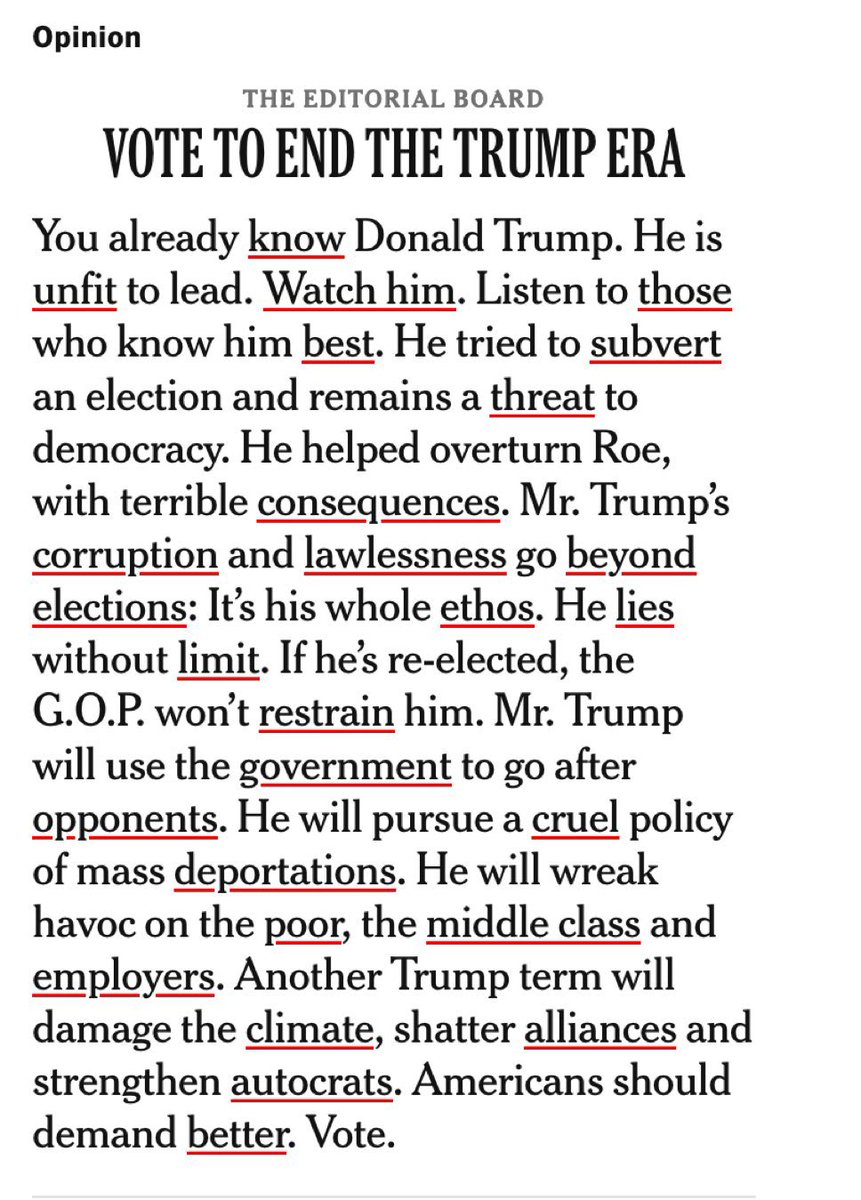 EddyComunica's tweet photo. BREAKING: The New York Times Editorial Board just released this piece endorsing Kamala Harris. This is huge. https://t.co/C2bWVjLK1m
