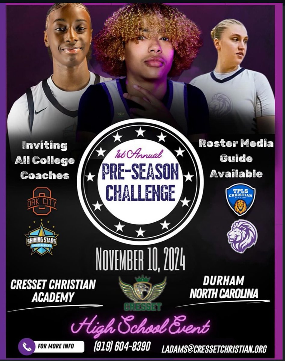 ATTN COLLEGE COACHES

Over 20 D1/D2 prospects.

11:30a
TPLS v Cresset USA

1:00р
WSC JV v Cresset Jr National

2:15p
Oak City v Cresset USA
3:45р
TPLS v Cresset Jr National

Coaches lounge, roster packs, refreshments, free for coaches. DM to register.