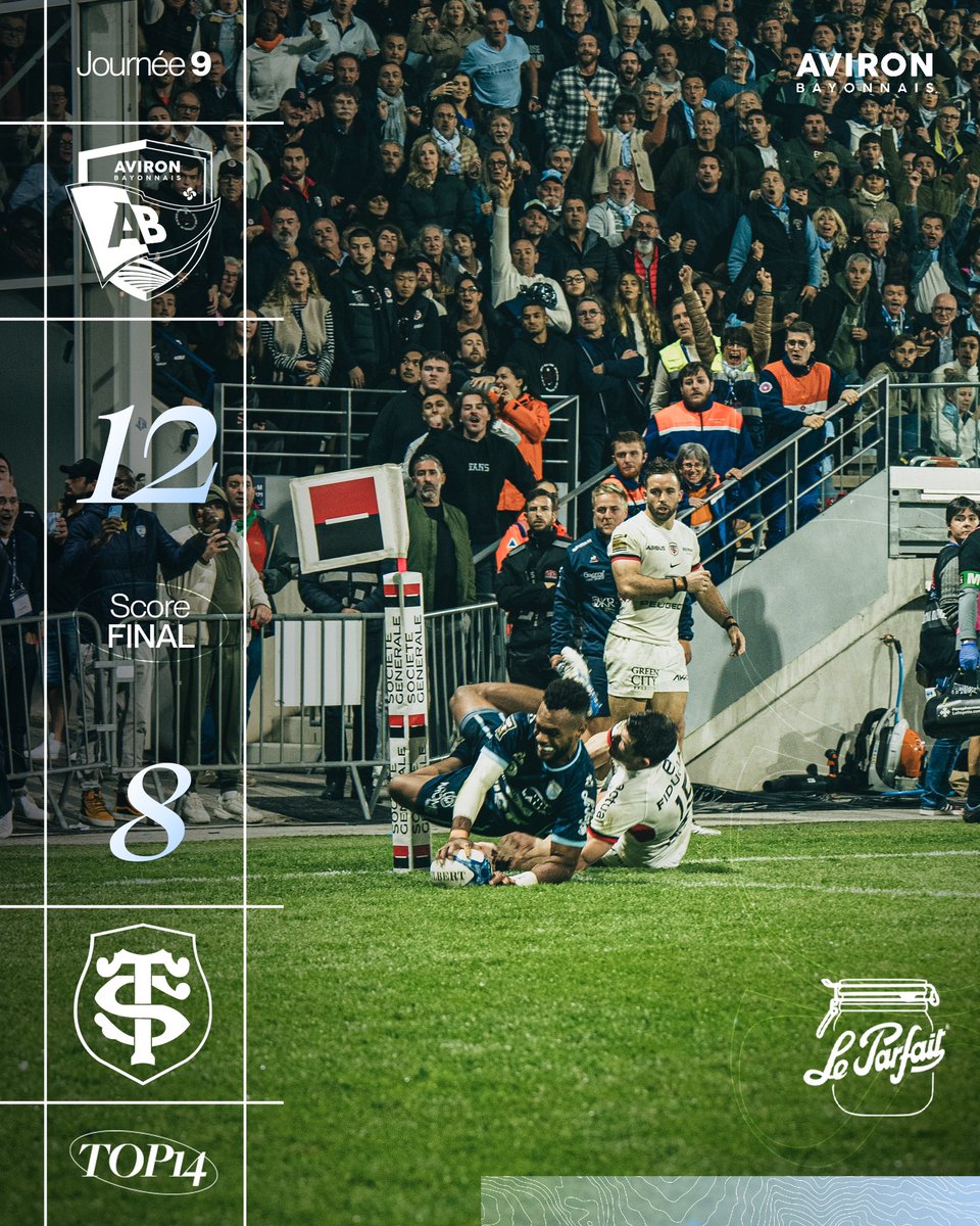 avironrugbypro's tweet photo. Dans un match serré jusqu’au coup de sifflet final, nos Ciel & Blanc s’imposent au finish face au Stade Toulousain ! 👊
#Top14 #ABST https://t.co/73DhRO3Rpa