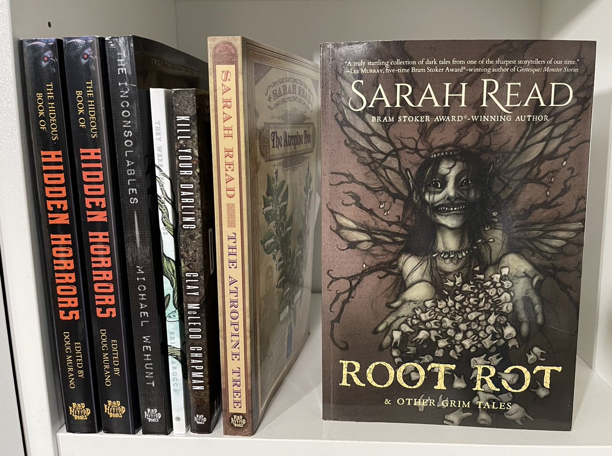 And I’ve got a @Bad_Hand_Books display to honor this excellent indie horror publisher. Books by <a href="/Inkwellmonster/">Hecate</a>, <a href="/eric_larocca/">Eric LaRocca</a>, &amp; <a href="/michaelwehunt/">Michael Wehunt</a>, with more to follow! (Yes, that’s a 2nd copy of <a href="/claymcleod/">Clay McLeod Chapman</a>’s KILL YOUR DARLINGS, not sure how I got a duplicate😛)