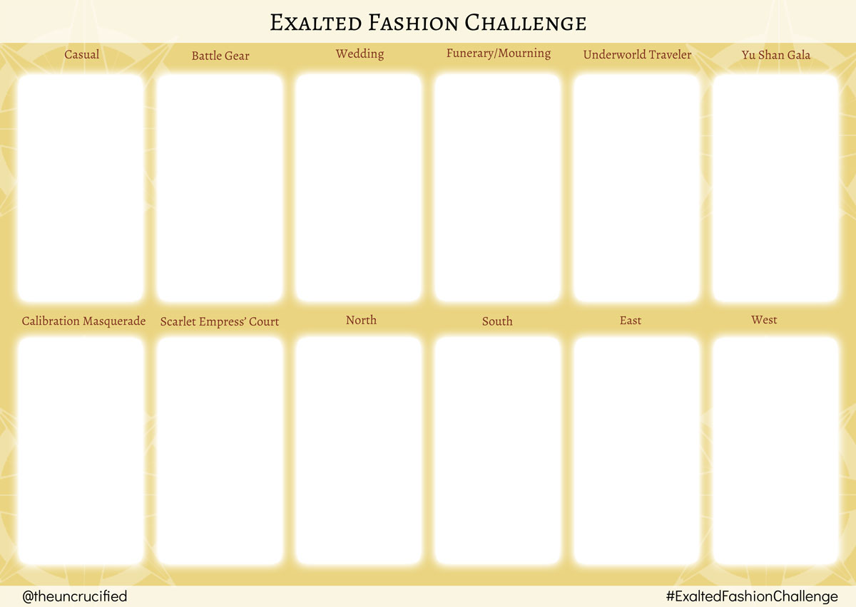 TheUncrucified's tweet photo. I've also made some templates you're free to use.
Find editable PDF/PSD templates here: https://t.co/ASb8UdG31l
#ExaltedFashionChallenge https://t.co/aNY21eQHH3