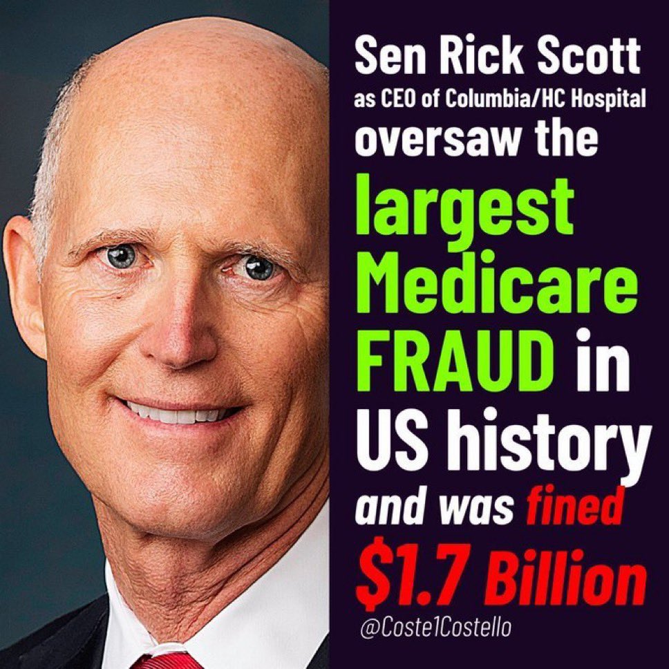 Nach9636's tweet photo. @AZDem_w_Dogs #SunsetRickScott he doesn’t belong in the Senate, he belongs in prison for committing massive Medicare fraud against our government - Elect @DebbieforFL https://t.co/FjOz0LKOD7