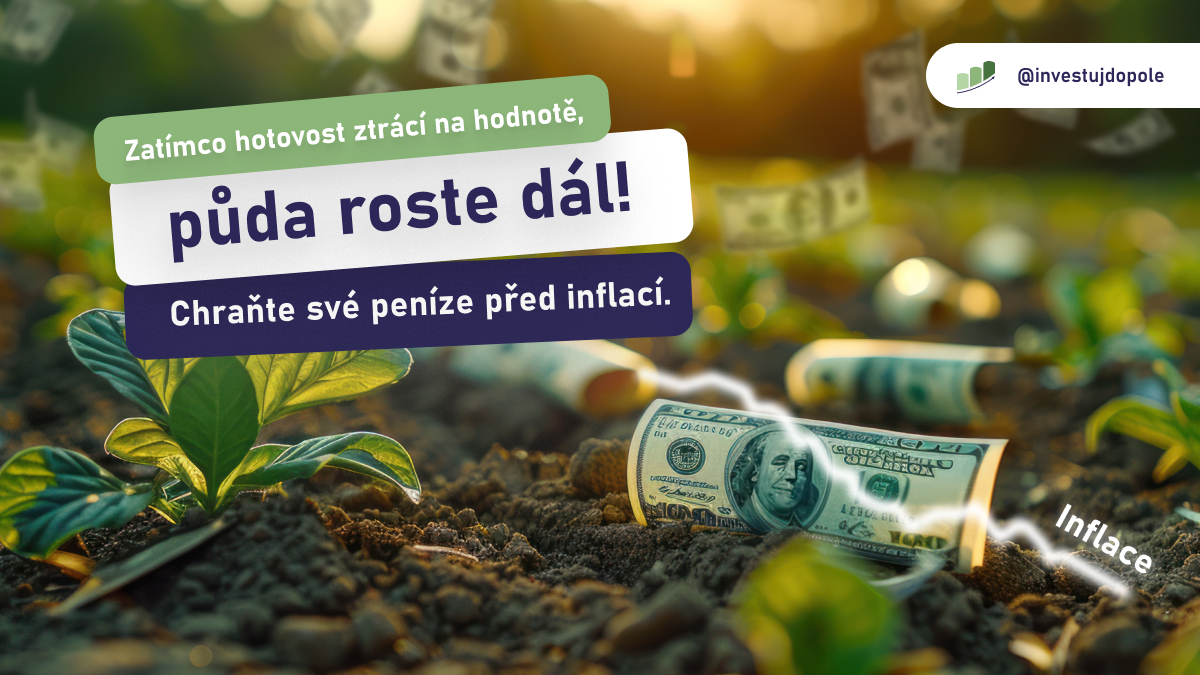 investujdopole's tweet photo. Inflace rychle ukrajuje z hodnoty peněz. Uložte je do něčeho, co drží svou hodnotu – investujte do půdy. 📈🌾 https://t.co/3qpWzTIPl5